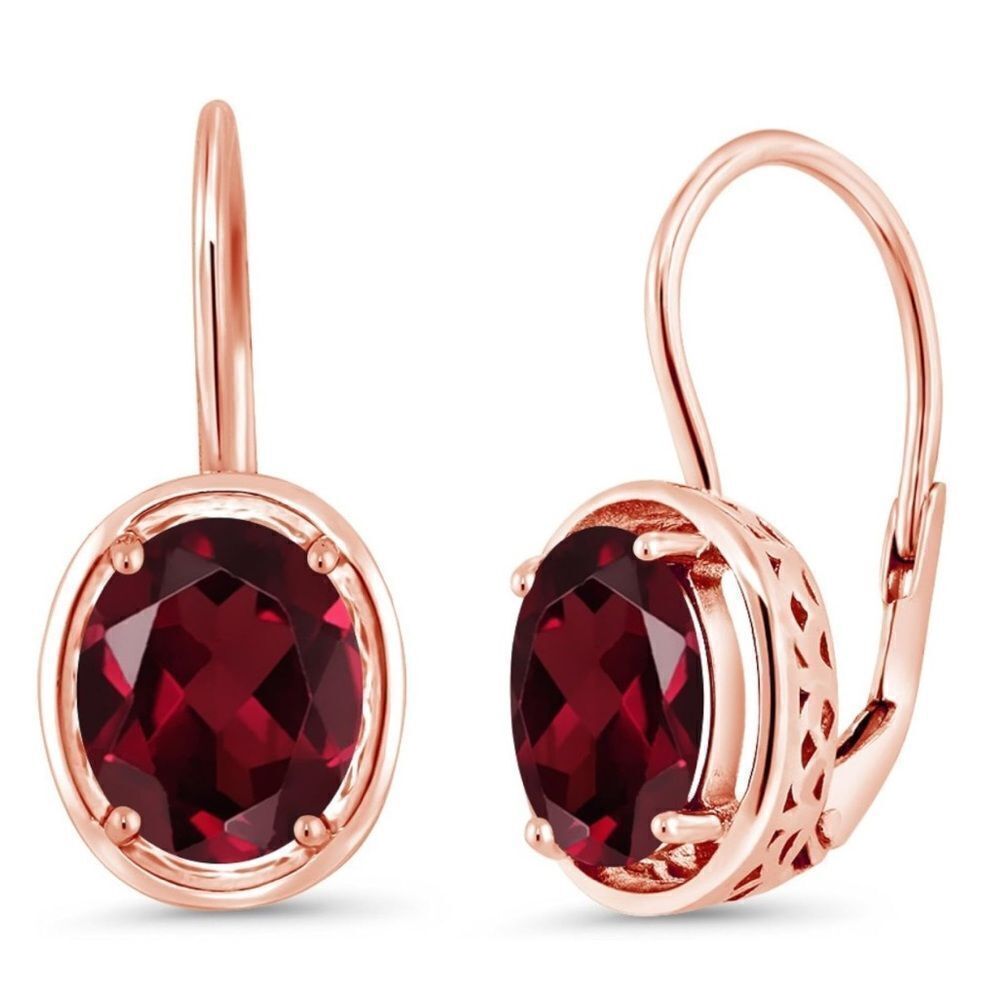 18K Rose Gold 925 with 4.00 Cttw Rhodolite Garnet Oval Leverback Drop Earrings